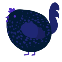 A tumblr and navy chicken with a speckle pattern