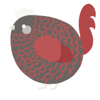 A grey and red chicken with a lace pattern