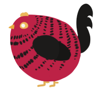 A crimson and sable chicken with a bar pattern