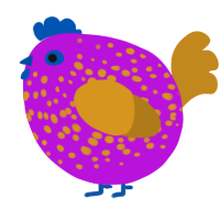 A amethyst and ochre chicken with a speckle pattern