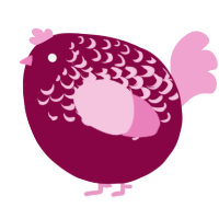 A maroon and pink chicken with a half-lace pattern