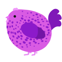 A orchid and violet chicken with a speckle pattern
