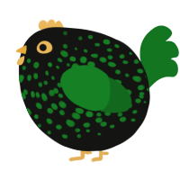 A black and leaf chicken with a speckle pattern