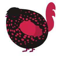 A sable and crimson chicken with a speckle pattern