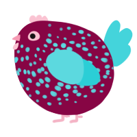 A maroon and aqua chicken with a speckle pattern
