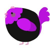 A black and amethyst chicken with a head pattern