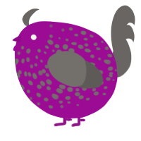 A plum and grey chicken with a speckle pattern