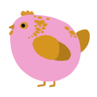 A pink and ochre chicken with a neck-speckle pattern