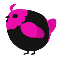 A black and fuchsia chicken with a head pattern