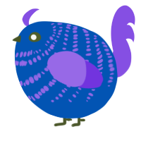 A ultramarine and blurple chicken with a bar pattern