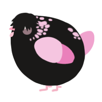 A sable and pink chicken with a neck-speckle pattern