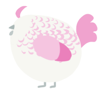 A white and pink chicken with a half-lace pattern