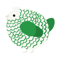 A white and viridian chicken with a lace pattern