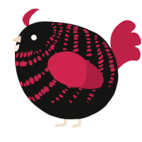 A black and crimson chicken with a bar pattern