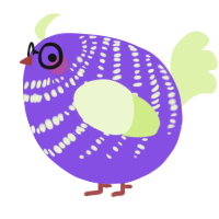 A blurple and apple chicken with a bar pattern