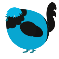 A cerulean and black chicken with a head pattern