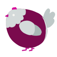 A wine and silver chicken with a head pattern