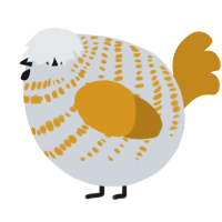 A mist and ochre chicken with a bar pattern