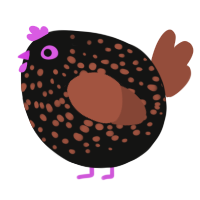 A black and russet chicken with a speckle pattern