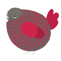 A grey and crimson chicken with a lace pattern