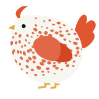 A white and vermilion chicken with a speckle pattern