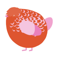 A vermilion and pink chicken with a half-lace pattern