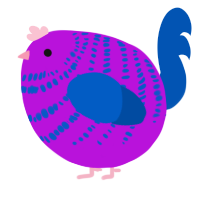 A amethyst and ultramarine chicken with a bar pattern