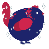 A navy and crimson chicken with a neck-speckle pattern