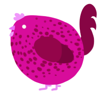 A fuchsia and maroon chicken with a speckle pattern