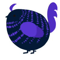A tumblr and indigo chicken with a bar pattern