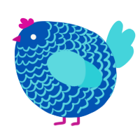 A ultramarine and aqua chicken with a lace pattern