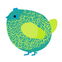 A turquoise and lime chicken with a double-lace pattern