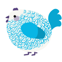 A white and cerulean chicken with a double-lace pattern