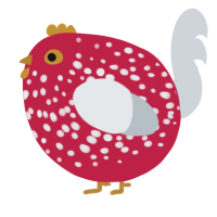 A crimson and mist chicken with a speckle pattern