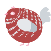 A red and mist chicken with a bar pattern