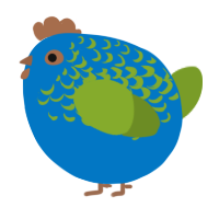 A sapphire and chartreuse chicken with a half-lace pattern