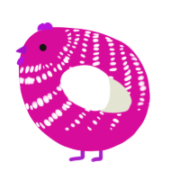 A fuchsia and white chicken with a bar pattern