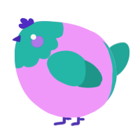 A lavender and turquoise chicken with a head pattern