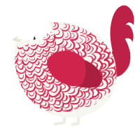 A white and crimson chicken with a double-lace pattern