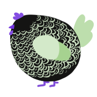 A black and gluppy chicken with a double-lace pattern