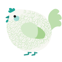 A white and gluppy chicken with a double-lace pattern