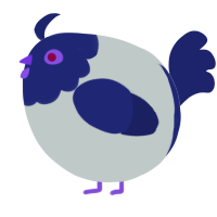 A silver and navy chicken with a head pattern