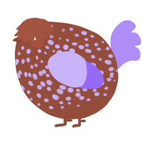 A russet and lilac chicken with a speckle pattern