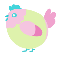 A apple and pink chicken with a head pattern