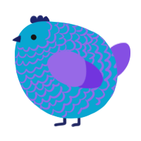 A cerulean and blurple chicken with a lace pattern