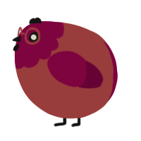 A red and maroon chicken with a head pattern