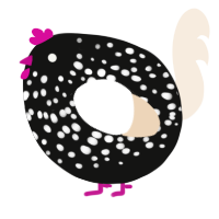 A black and cream chicken with a speckle pattern