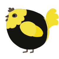 A black and yellow chicken with a head pattern