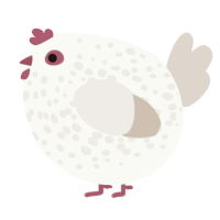 A apple and beige chicken with a speckle pattern