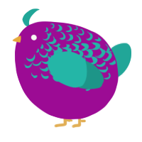 A plum and turquoise chicken with a half-lace pattern